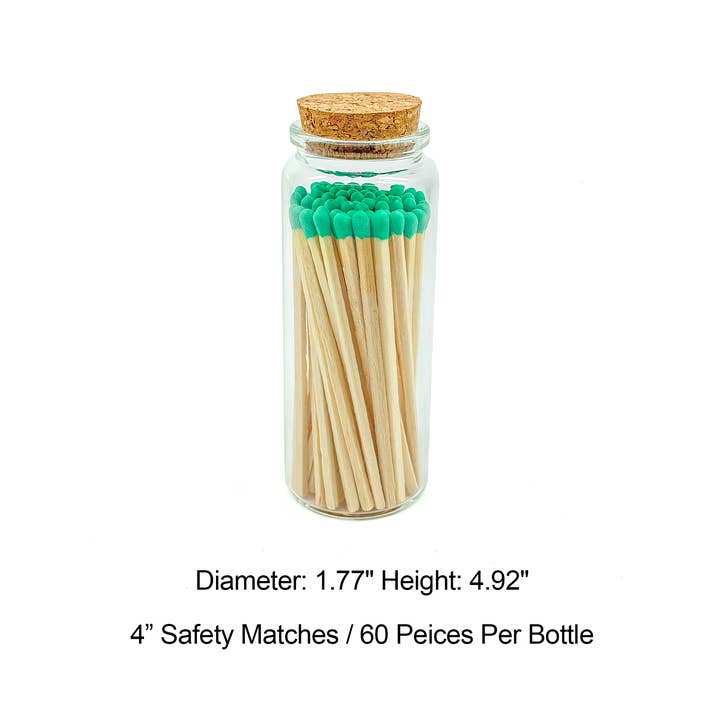 Chandler Studio – wholesale Matches – Light Green Safety Matches in Jar - Bottle Glass Jar 4" Inch