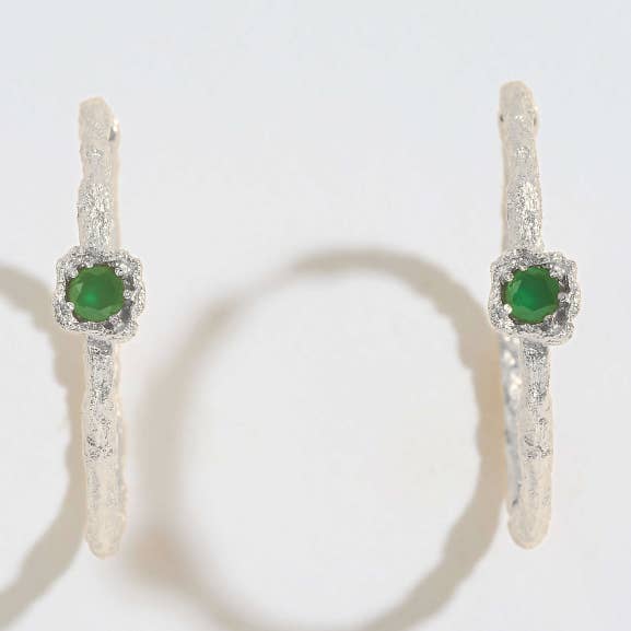 Chalcedony Lichen Branch Silver Large Hoops for wholesale by Claire Hill Designs