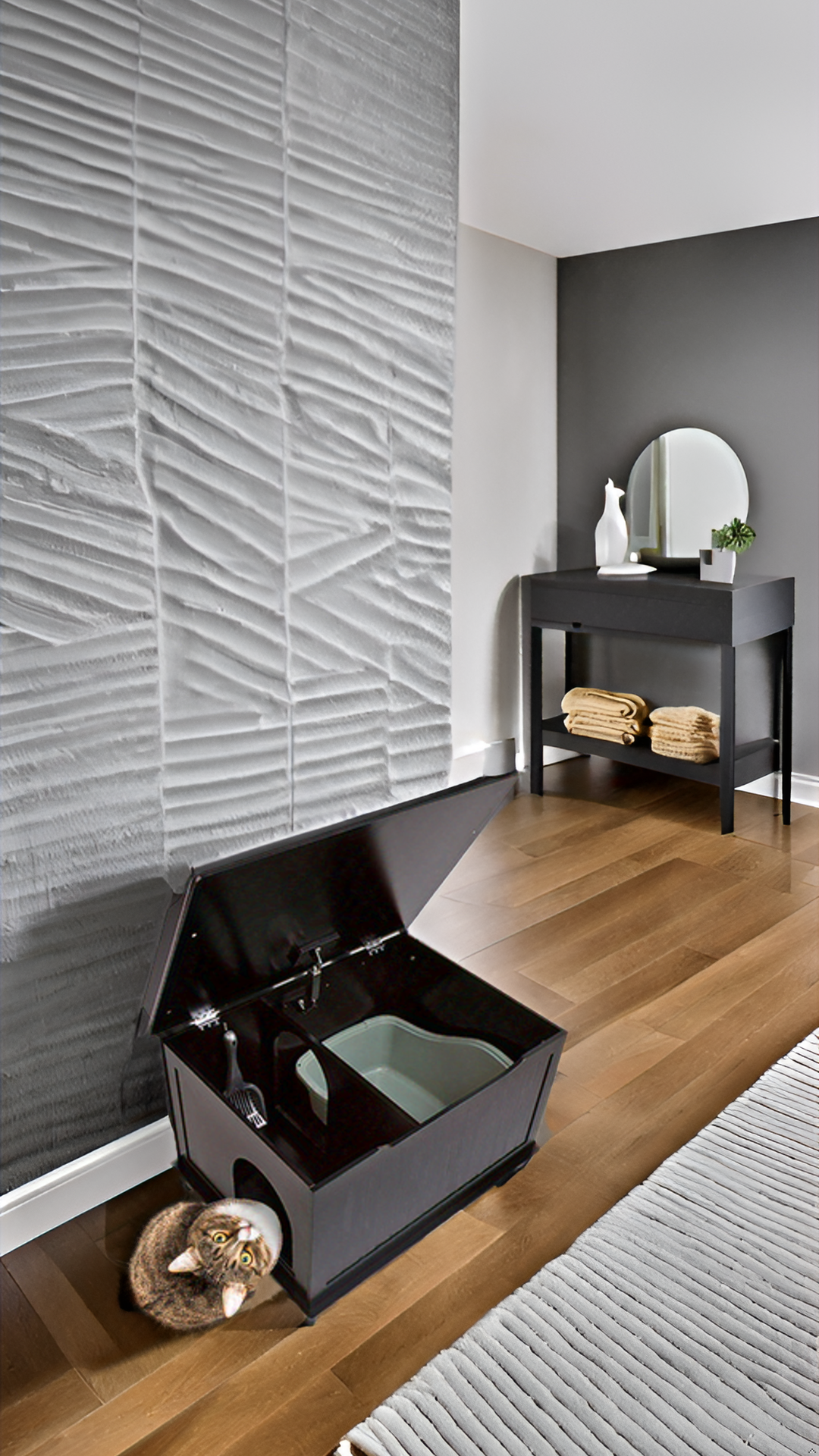 Designer Pet Products, LLC – Caixa de areia para gatos por atacado – Enclosure para Caixa de Areia de Gato, Oculta e à Prova de Cachorro - Caixa de Areia Preta9