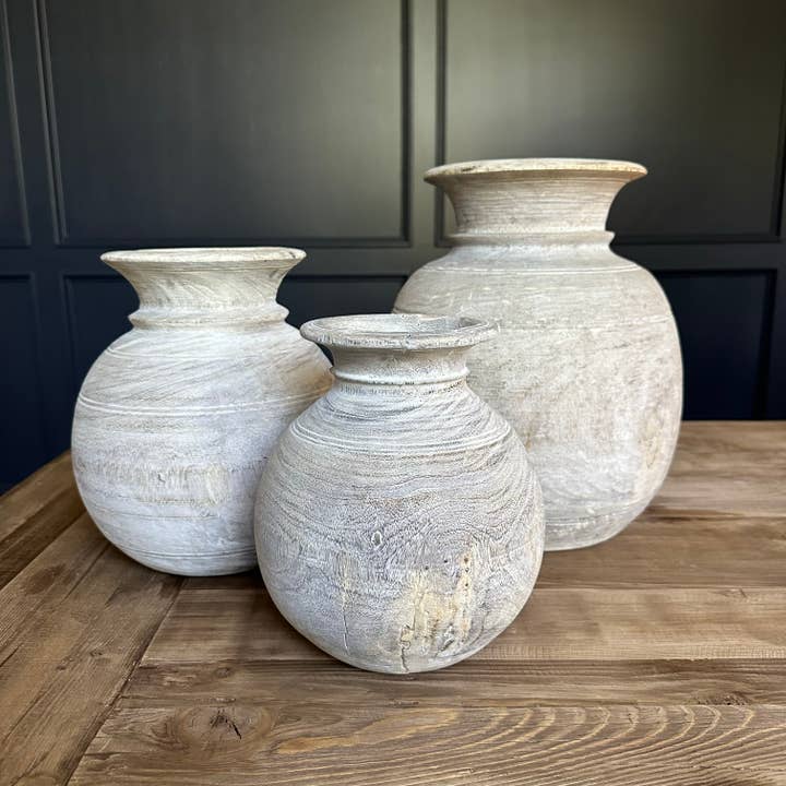 Sandstone & Sage - Wholesale Vase - Antique Neutral Primitive Wooden Vase