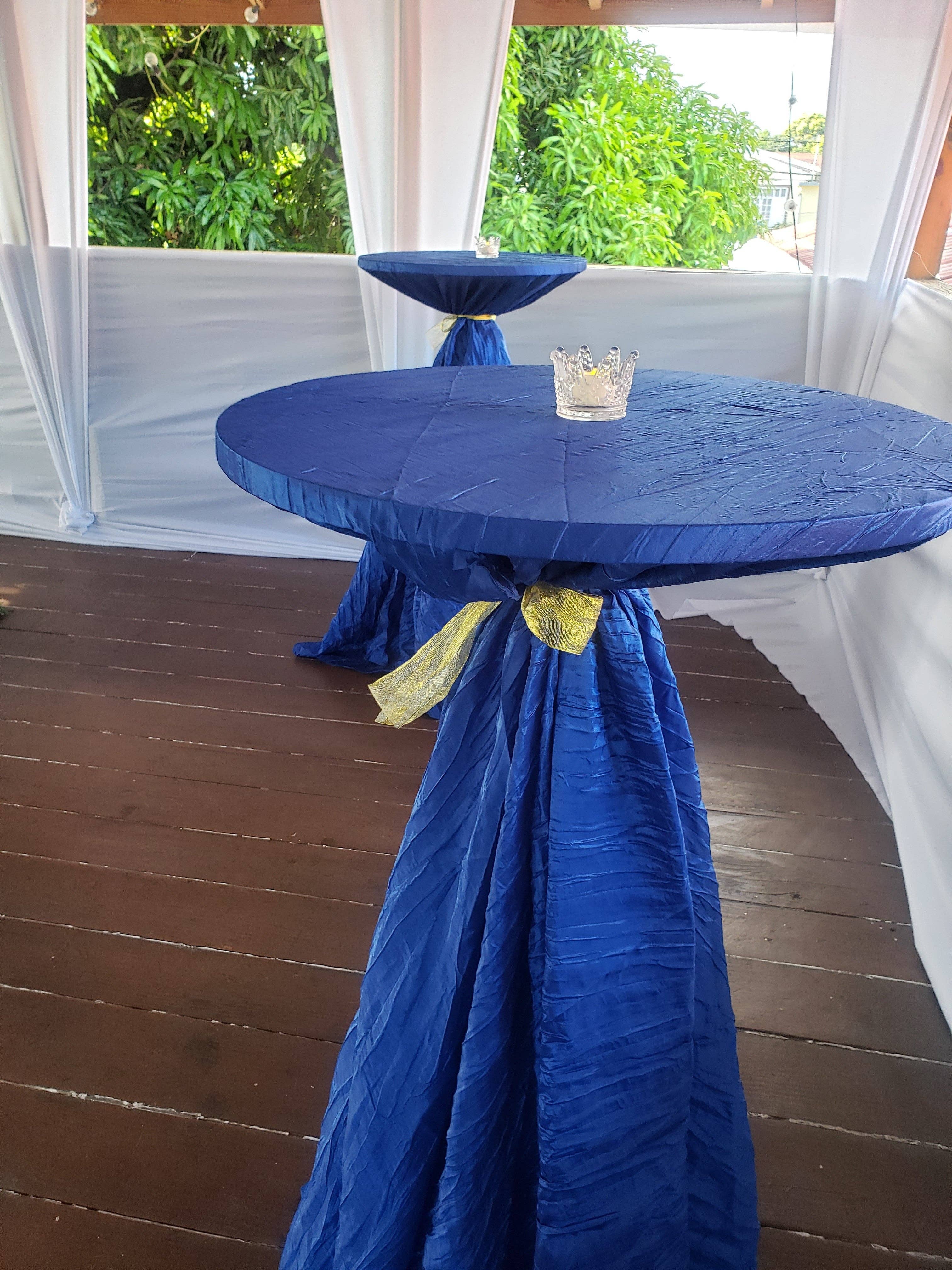 YOUR CHAIR COVERS - Wholesale Tablecloth - 120 inch Crinkle Taffeta Round Tablecloth Royal Blue2