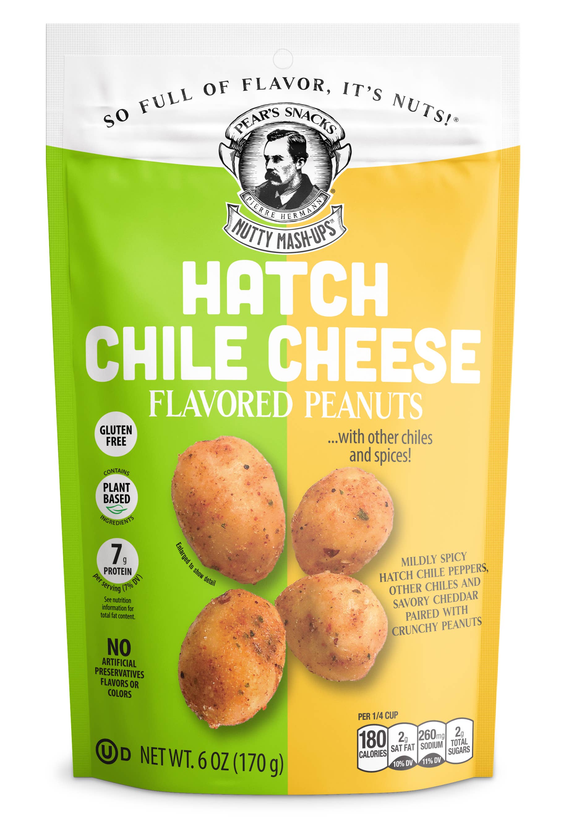 Pear's Snacks - Wholesale Nuts - Hatch Chile Cheese Flavored Peanuts - (6 oz x 6)
