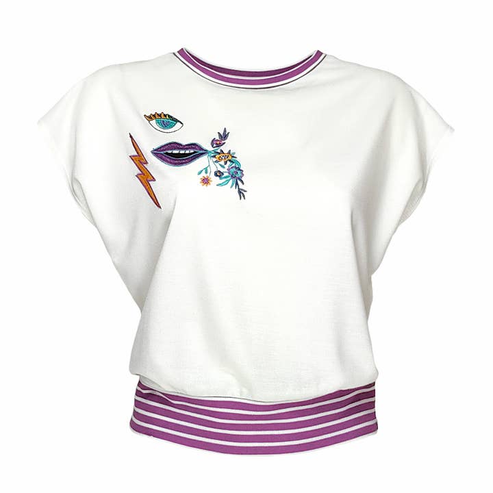 Embroidered Motif Cropped Cotton T-Shirt for wholesale by Lalipop Design