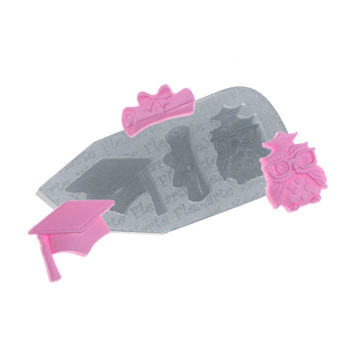 Molde de silicona para gorro de graduación, gorro de graduación, sombrero de doctorado, decoración de tartas, magdalenas, fondant, chocolate y para venta al por mayor de Flexarte USA