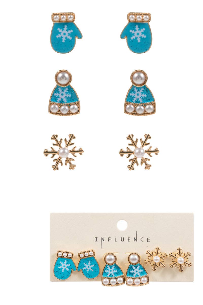 Designature New York - Wholesale Jewelry Set - Christmas Enamel Metalic Snow 3 Set Post Earrings1