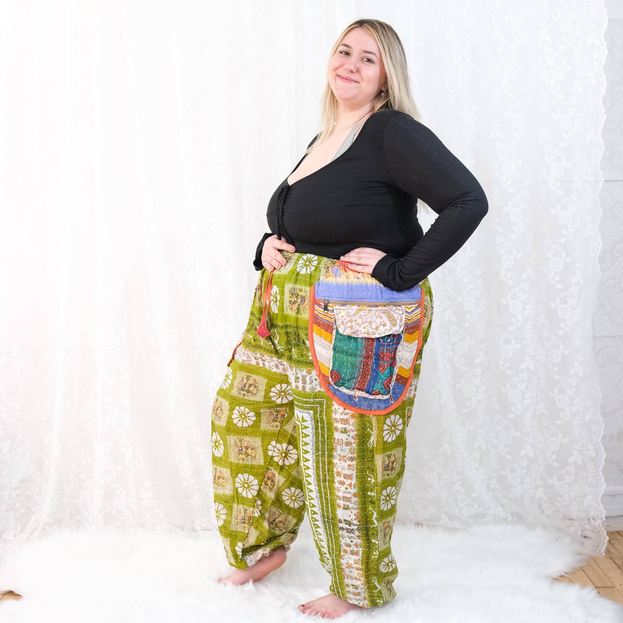 Karma Nepal Crafts - Wholesale Pants - Women's - One of a Kind Kantha Baggy Pants with Pockets3