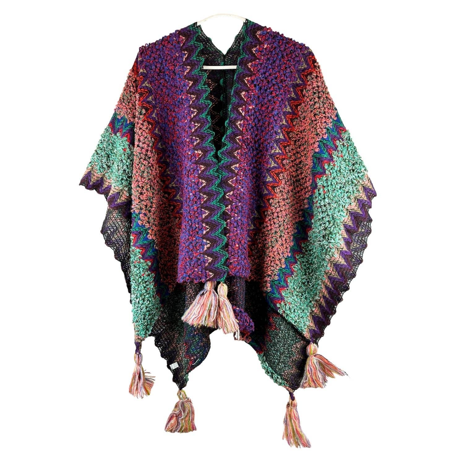 ZKY Wholesale - Venta al por mayor Poncho - Mujer - Chal étnico con flecos en forma de poncho, capa y cárdigan1