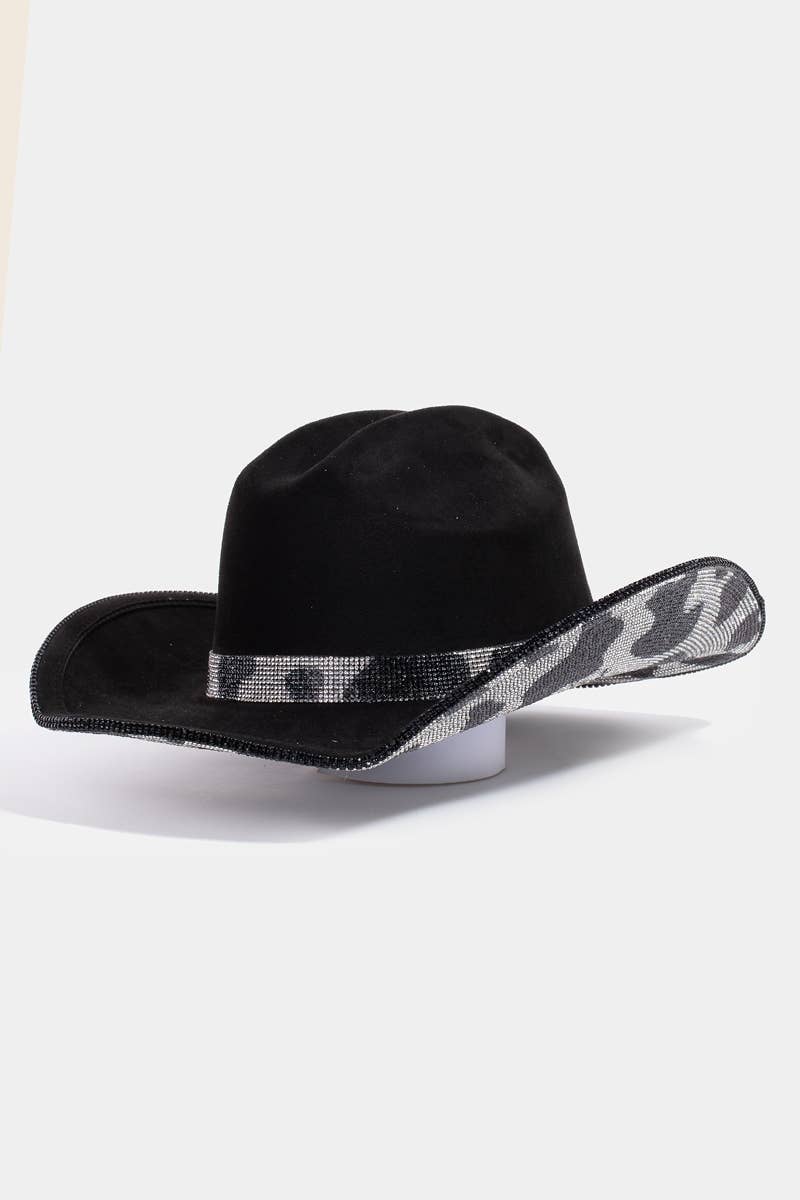 Collections by Fame Accessories - Wholesale Fedora - Dames - Rhinestone bezaaid koeienpatroon western cowboyhoed8