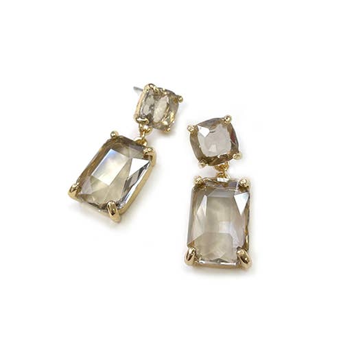 StarryNYC - Wholesale Dangle Earrings - Double Square Linked Crystal Glass Dangle Earrings6
