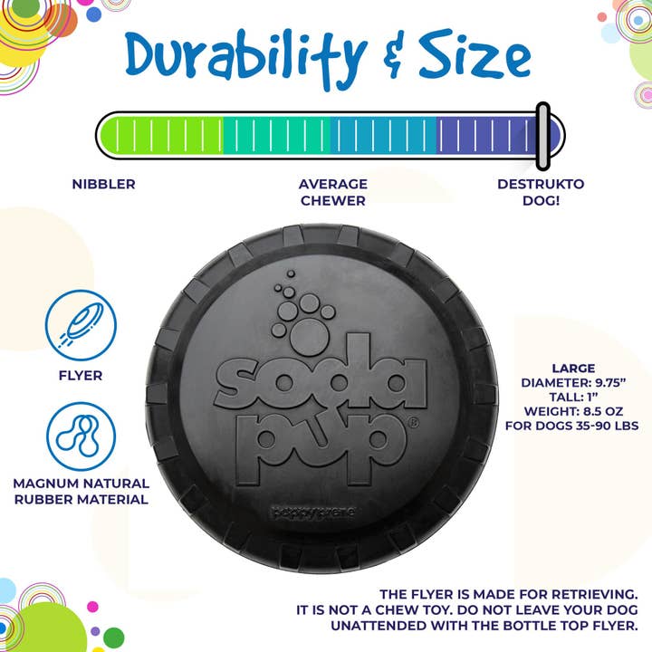 SodaPup Dog Toys - Wholesale Apporteerbal voor honden - Hond - SP Magnum Flessentop Flyer - Vliegend Speelgoed - Groot - Zwart