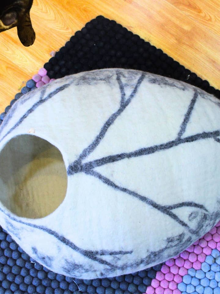 White Leaf Design Felt Cat Cave - Cozy Hideaway 100% Wool for wholesale by Woollyfelt