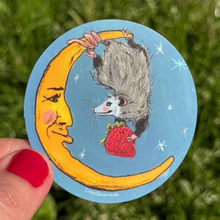 The Offering Possum Vinyl Art Sticker for Animal Lovers for wholesale by The Crazy Opossum Lady