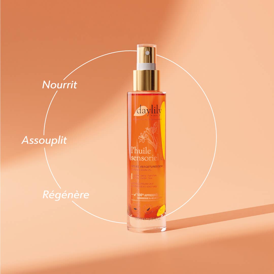 Daylily Paris - Vente Huile et beurre pour le ventre – maternité - L'Huile Sensorielle - Huile sèche anti-vergeture1