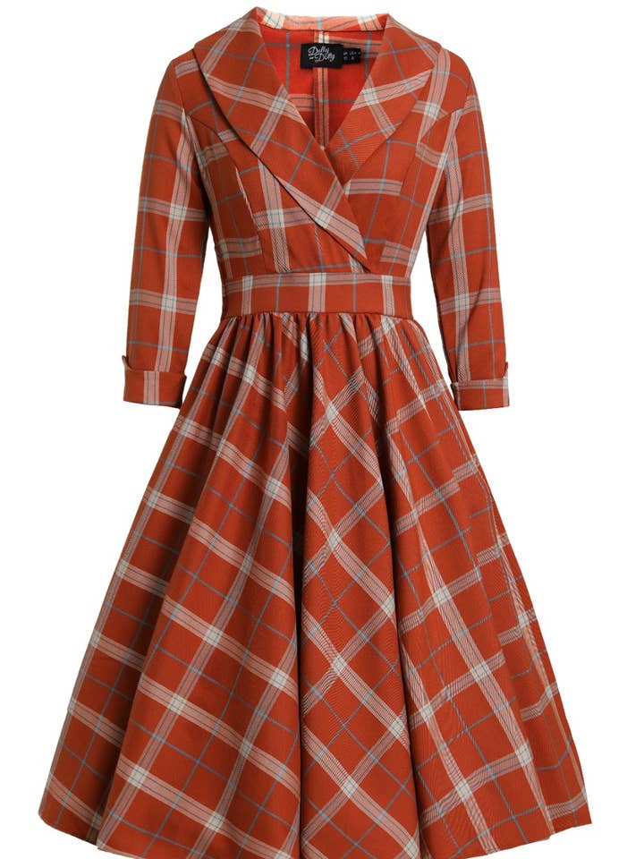 Tiffany Cayenne Tartan Coat Dress for wholesale by Dolly & Dotty
