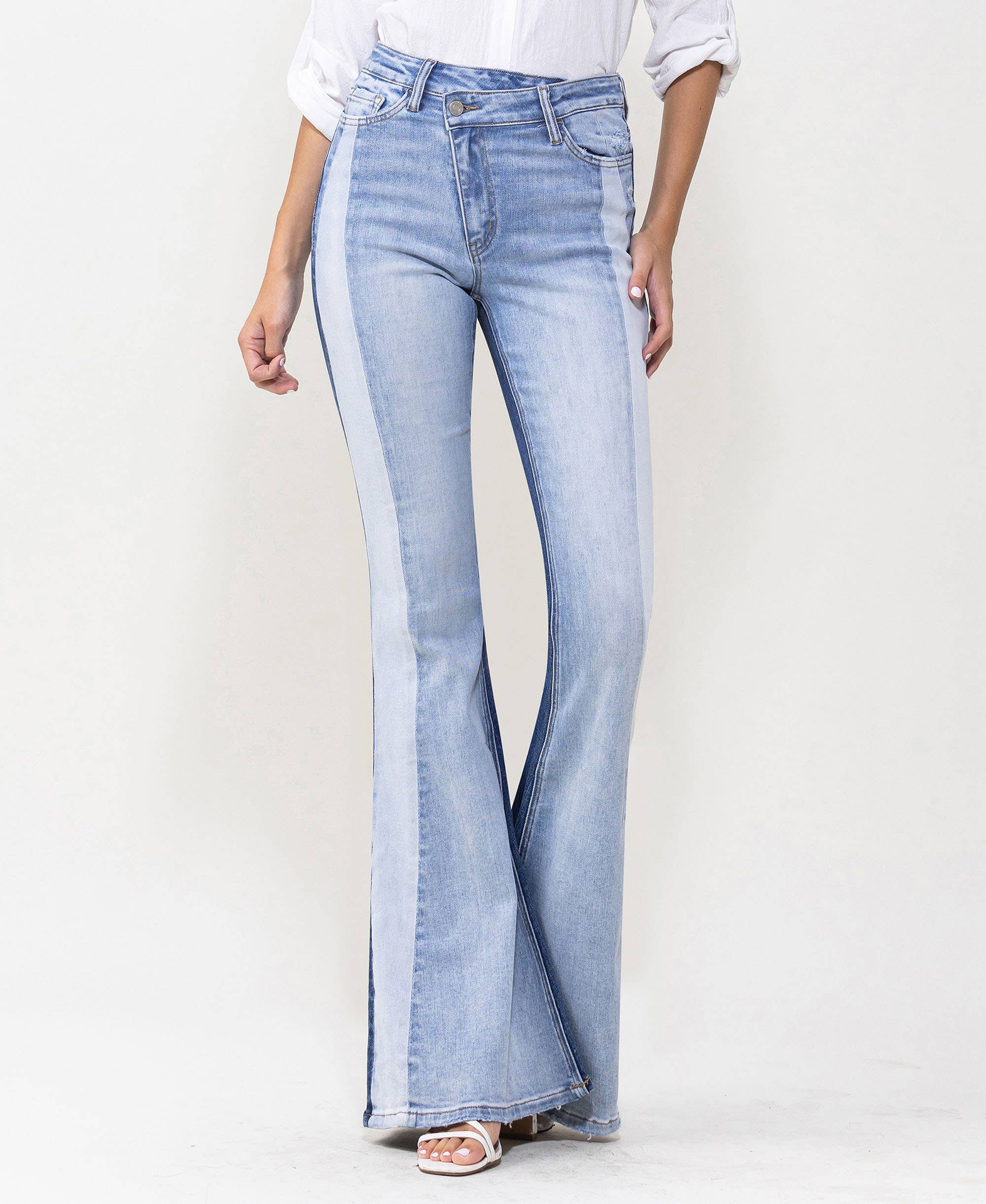 GLADDEN HIGH RISE COLOR BLOCK SUPER FLARE JEANS T5740A for wholesale on Faire3