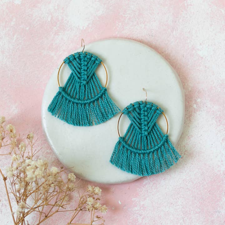 DREAM CATCHER JADE EARRINGS, HYPOALLERGENIC MACRAME EARRINGS for wholesale by Prachi's Bohemian Art