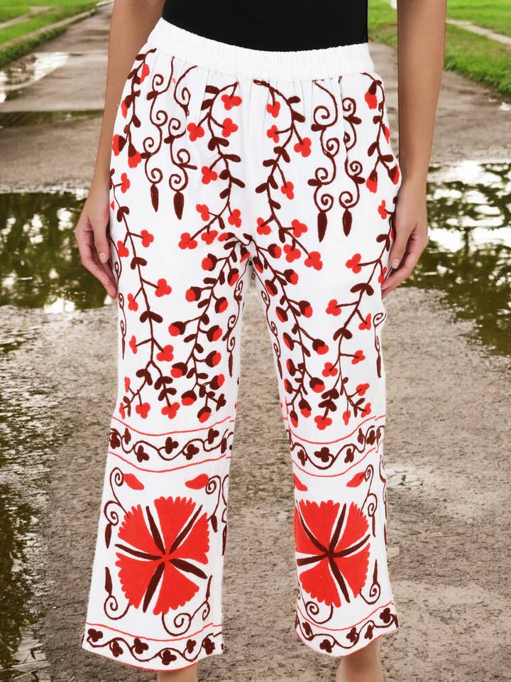 Embroidered Suzani Boho Pant Lounge Yoga Pajamas with Pocket for wholesale by The Eastern Loom