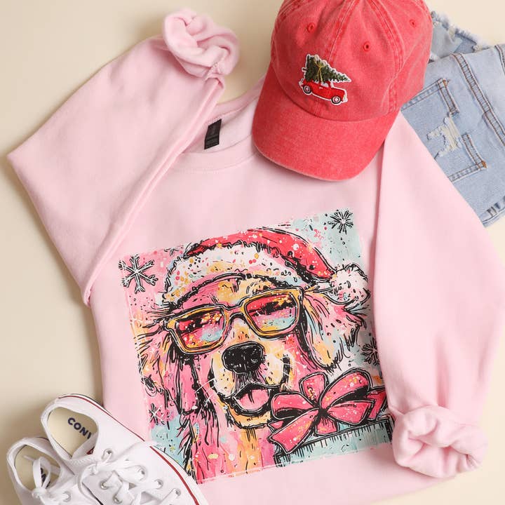 Fashion City - Wholesale Graphic Sweatshirt - Unisex - Cute Christmas Dog Heavyweight Fleece Sweatshirt
