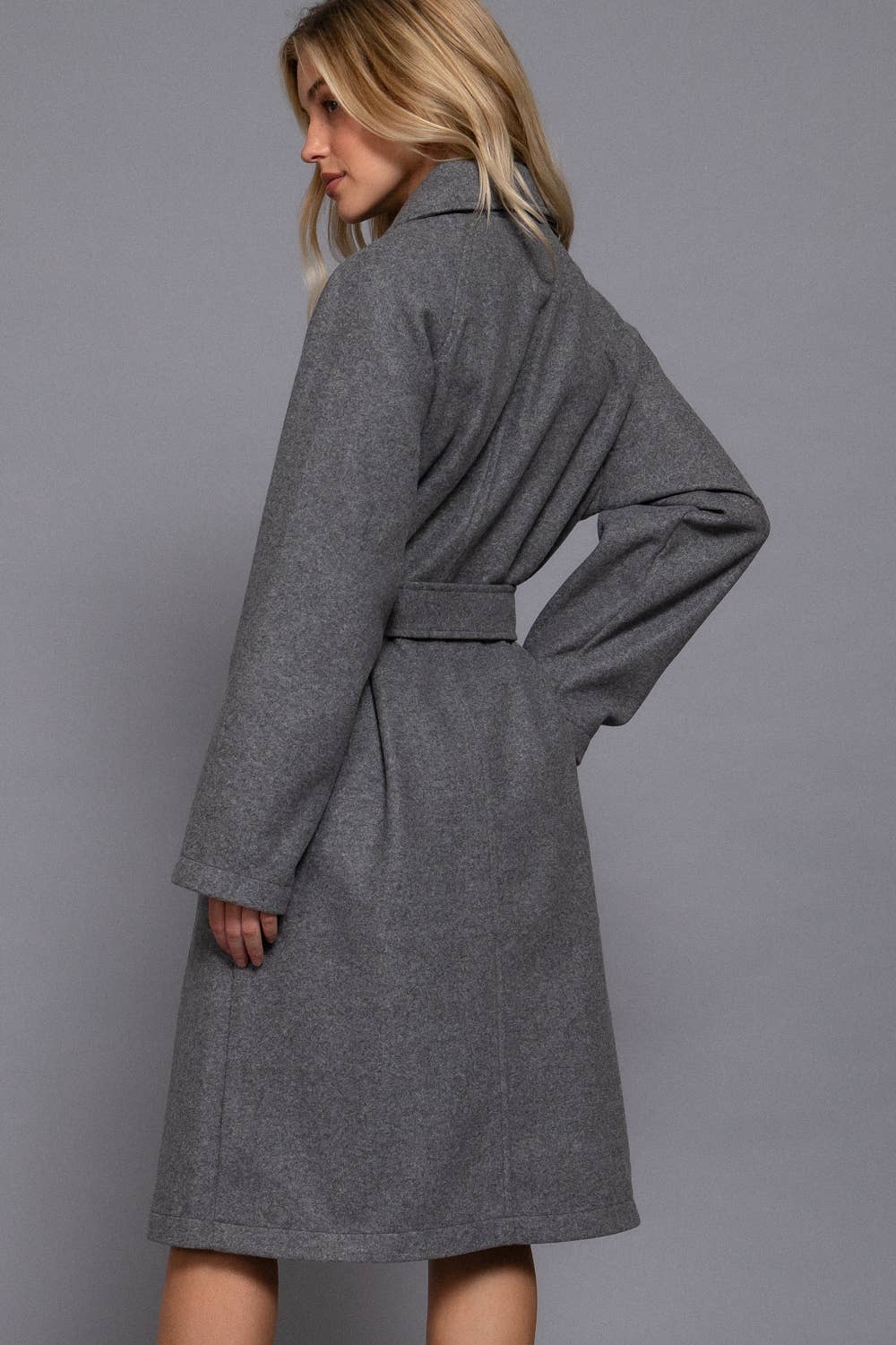 Active Basic | Active USA - Wholesale Trench Coat - Women's - Long Sleeve Double Breasted Button Soft Felt Trench Coat16