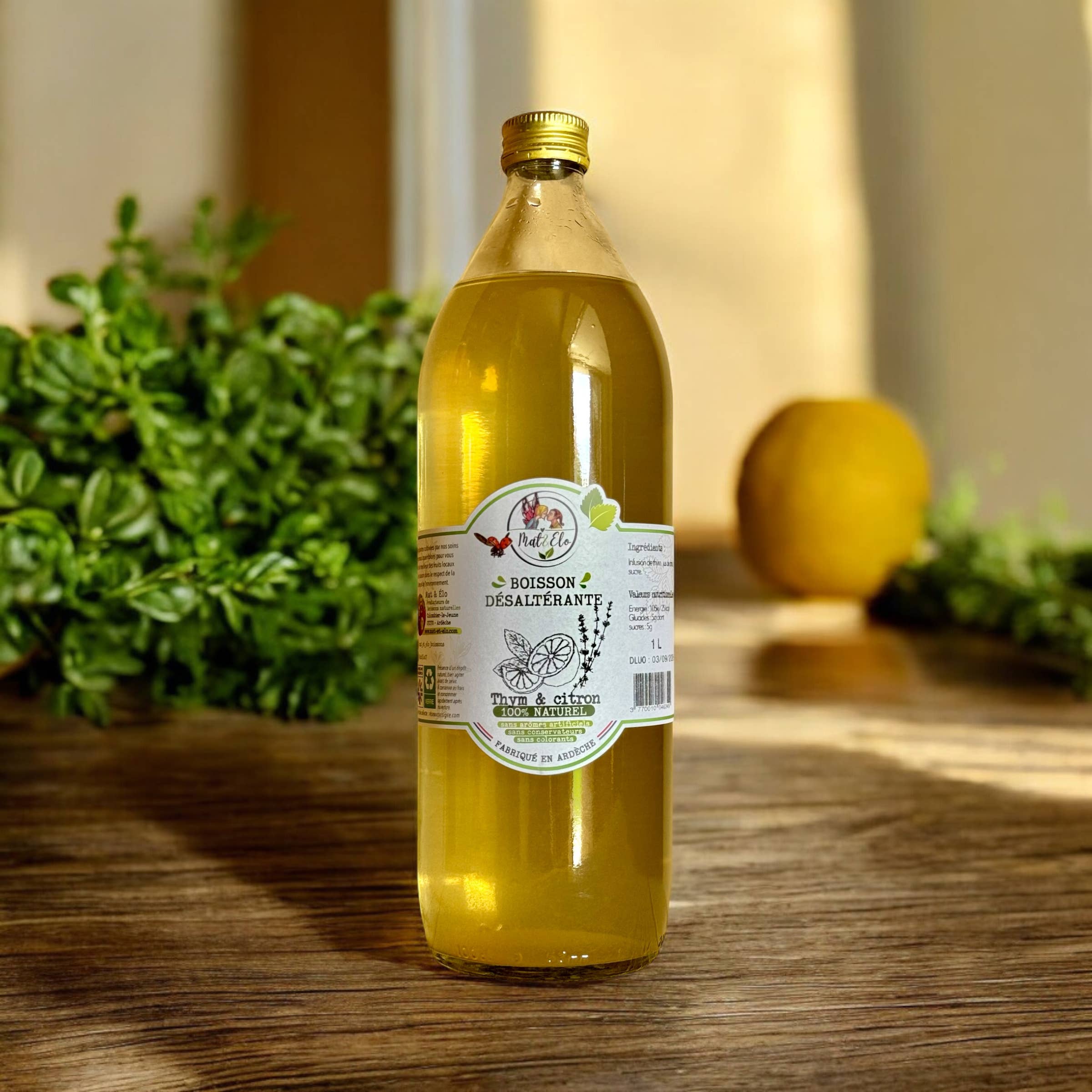 Mat & elo – Großhandel Alkoholfreier Aperitif/Mocktail – Getränk „Thymian und Zitrone“ - 1 Liter