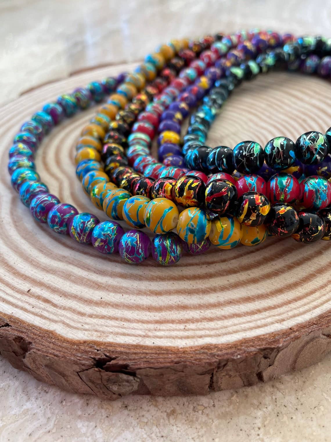 Fiona Accessories - Wholesale Beads - Glass Beads for Bracelet Making 8mm Round Multi Strip1