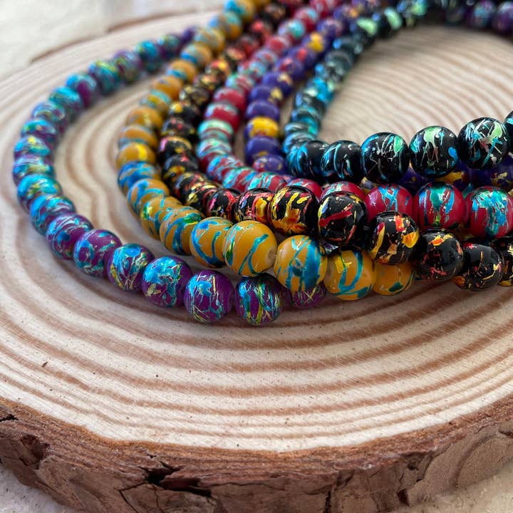 Fiona Accessories - Wholesale Beads - Glass Beads for Bracelet Making 8mm Round Multi Strip1