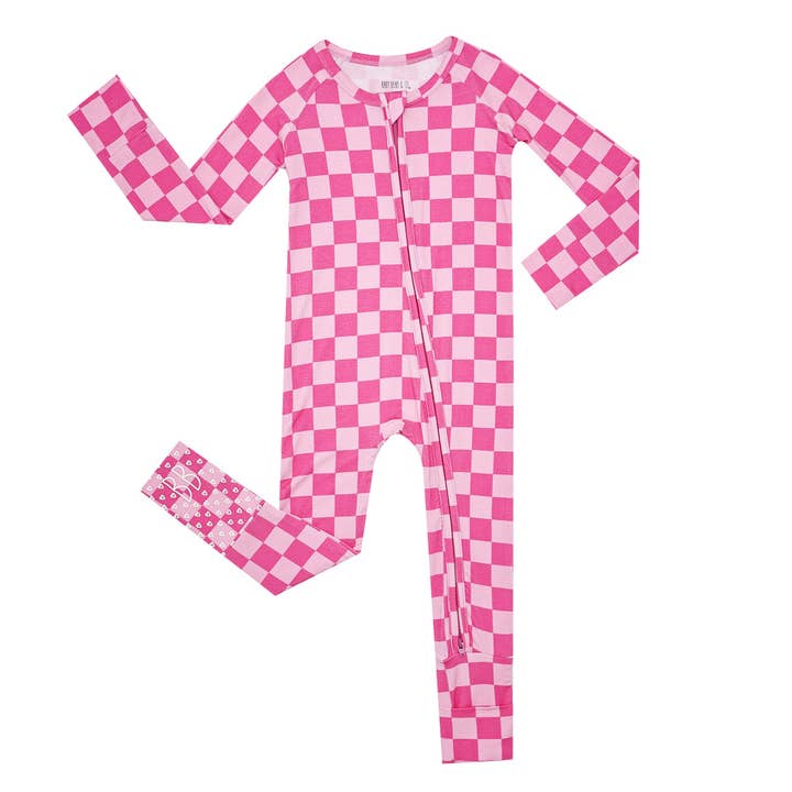 Pink Checkered Convertible Footies for wholesale by Baby Bean & Co.