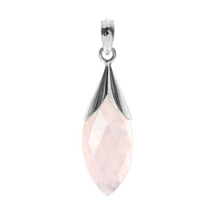 Pendentif en quartz rose capuchonné de marquis de violette pour la vente par Kali Ma Designs - Sterling Silver Jewellery