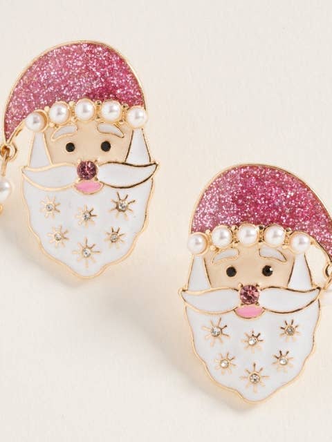 Glitter Santa Face Pearl Rhinestone Post Earrings for wholesale by Designature New York
