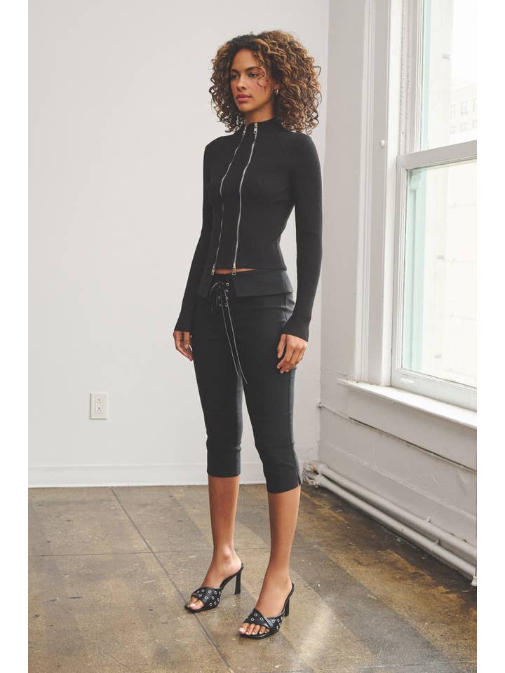 No Vacancy - Wholesale Knit Top - Women's - Double zipper detail ribbed mock neck top3