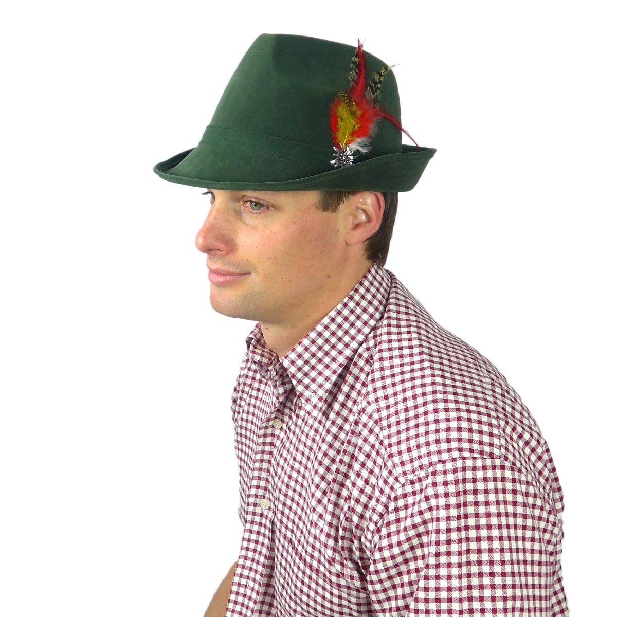 European Heritage Gifts - Vente Chapeau en feutre – unisexe - Chapeau vert German Hunter Fedora avec edelweiss et plumes4