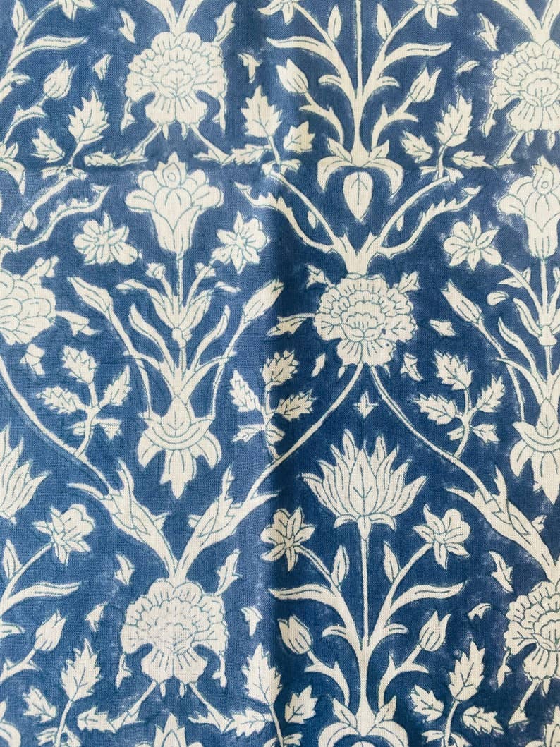 Fabricrush – wholesale Löpare – Mörkblå indisk blommig handblocktrycksbordslöpare4