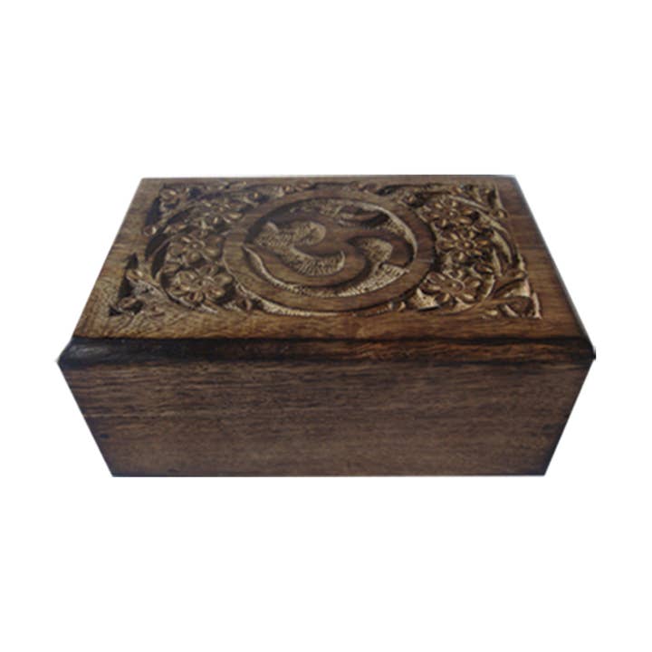 3D OM Carved Wooden Jewelry Box (6 x 4 in.) for wholesale by Designs by Deekay Inc.