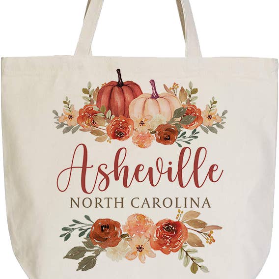 Canvas Tote Bag, Fall, Harvest, Pumpkins, Custom Name Drop for wholesale by Clairmont & Co