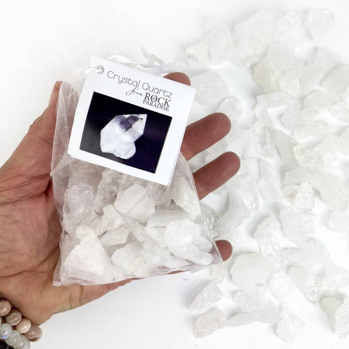 Crystal Quartz Stones - Tied & Tagged in an Organza Bag for wholesale by Rock Paradise