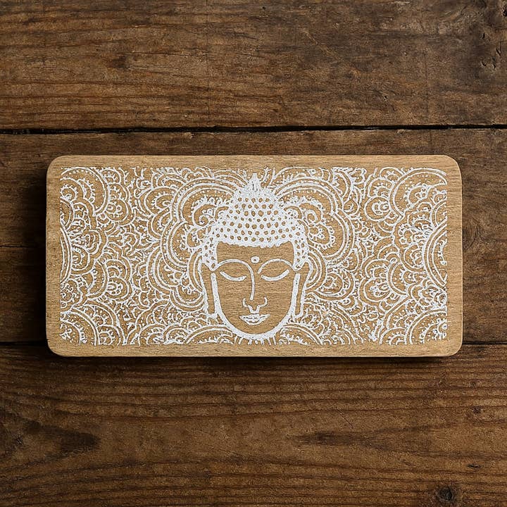 Vit Buddha-bricka 30x15 cm i Zen-trä hantverk för wholesale av Etnico del Mondo