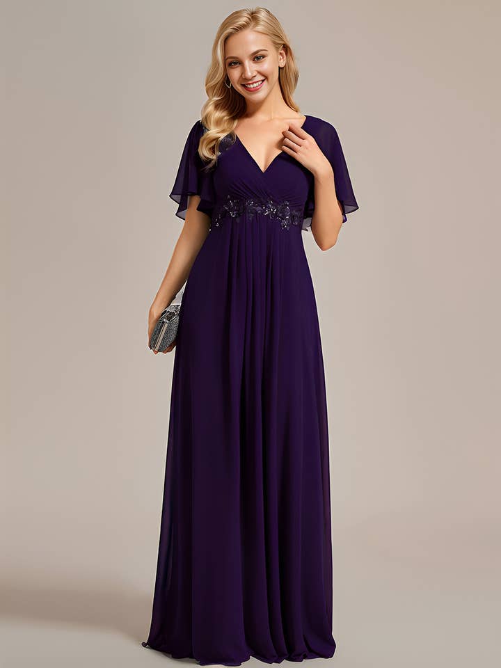 Ever-Pretty - Wholesale Gown – Women's - V Neck Appliques Pleated Bridesmaid Dress28