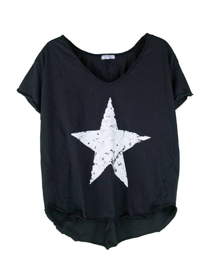 T-shirt met print, vintage, ster, zwart voor wholesale door LeParisPetit by I Love Linen