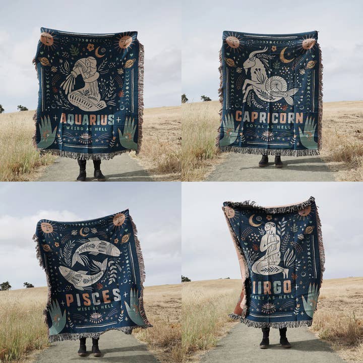 12 Zodiac Signs Woven Throw Blanket Astrology Gifts Jacquard for wholesale by Relatable Basic