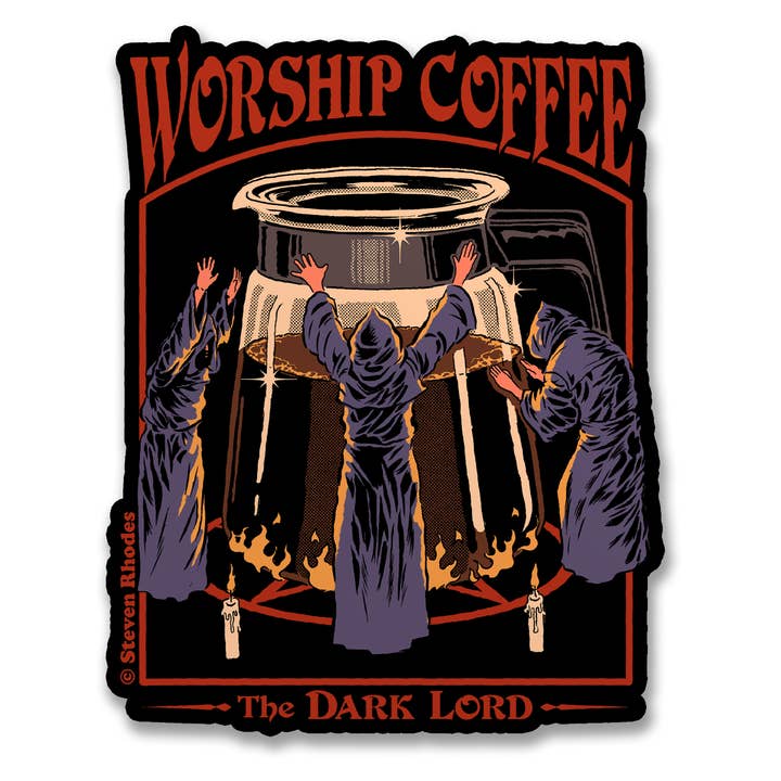 Steven Rhodes - Worship Coffee Sticker for wholesale by Hybris Production AB