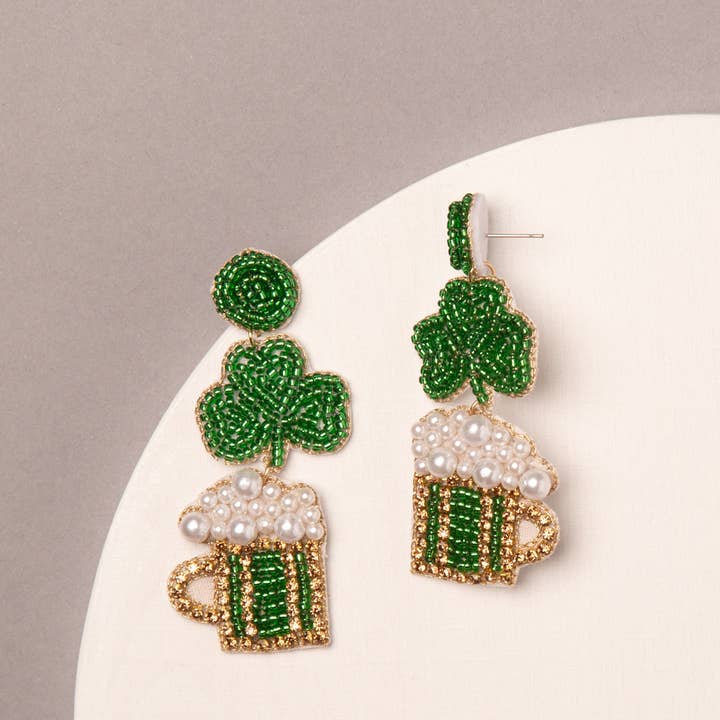 SP Sophia Collection - Wholesale Dangle Earrings - St Patrick's Theme Shamrock Beer Post Earrings 1