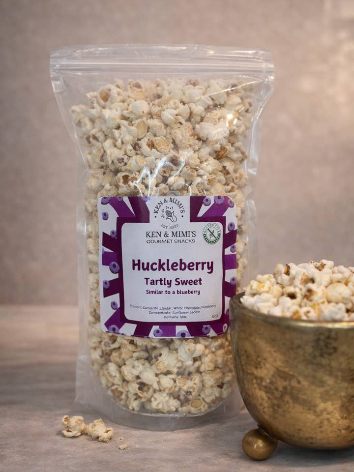Popcorn aux myrtilles sans gluten 8oz pour la vente par Ken and Mimi Gourmet Snacks