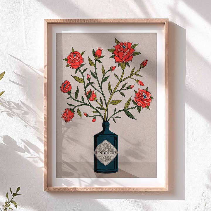 Natasha Robinson - Wholesale Art Print - Roses and Hendricks Gin Illustration Art Print Decor in A31