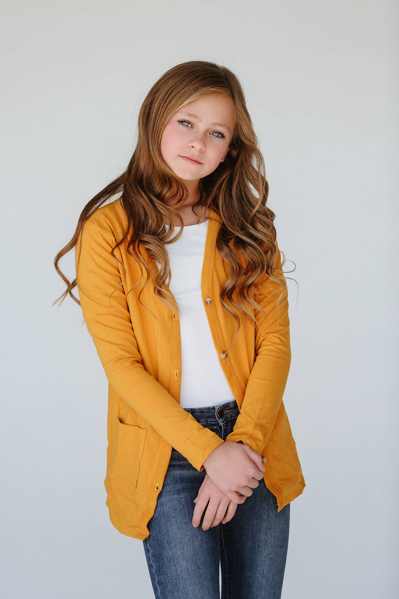 Navy Fields - Vente Cardigan – enfant - Cardigan moutarde11