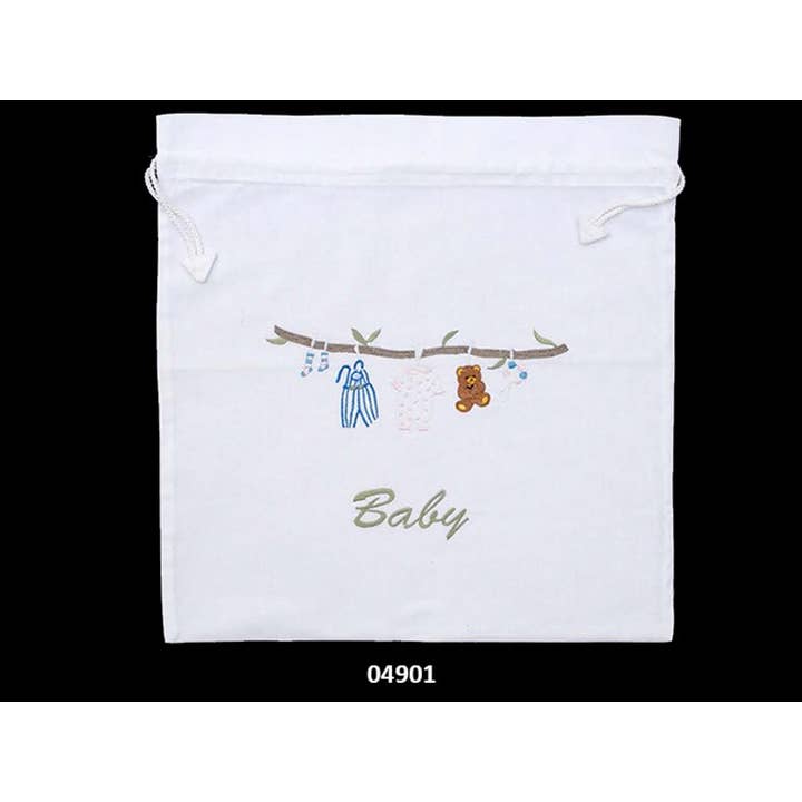 Baby Bag - White/Pale Green - 38 x 38cm for wholesale by Victoria Linen Australia