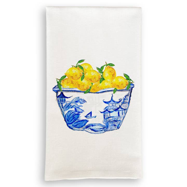 French Graffiti - Wholesale Tea Towel - Blue & White Bowl with Lemons