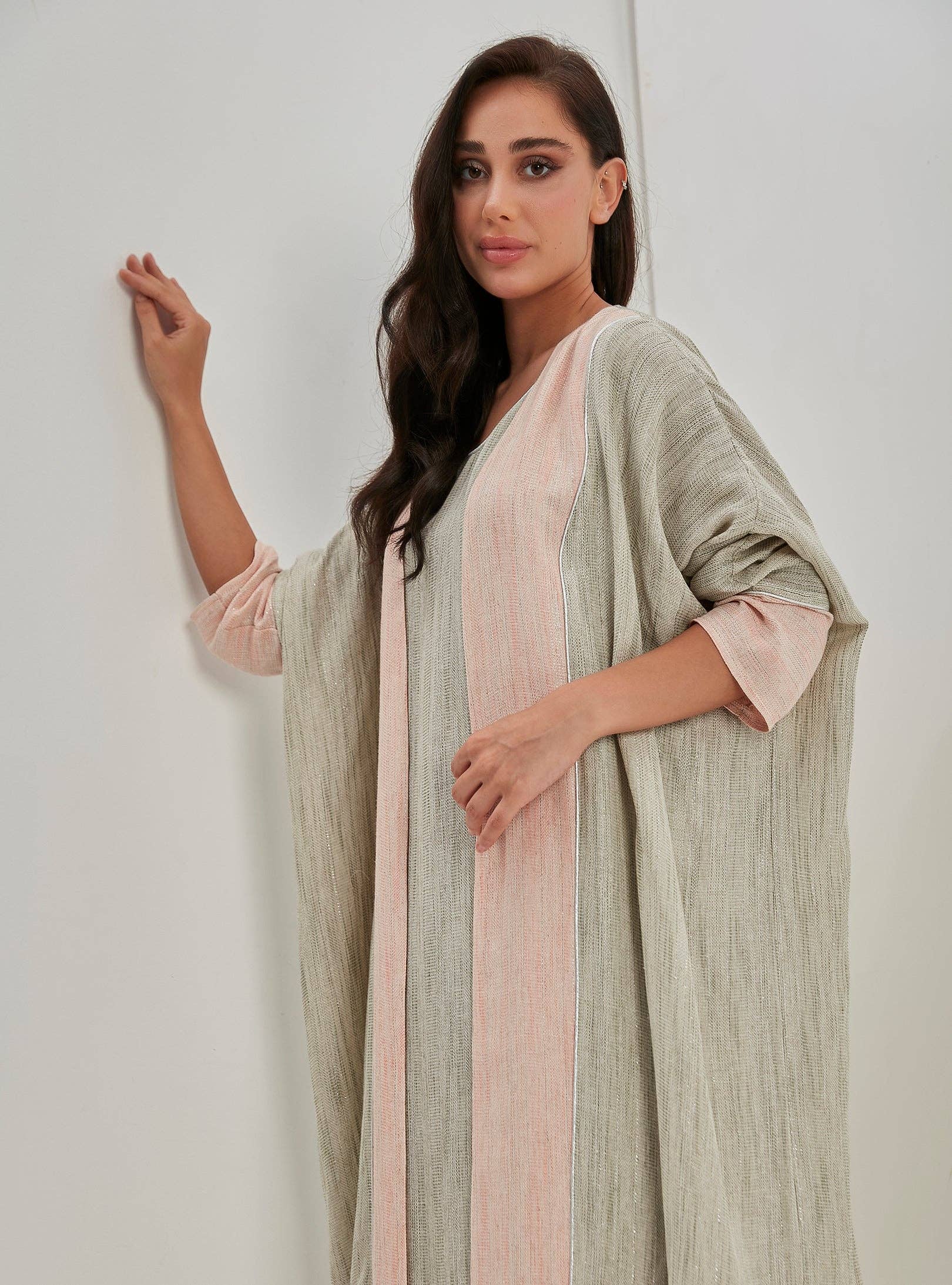 Store WF – wholesale Kaftan – Women's – Linen Cotton Silver Glitter Three Pice Abaya Set2