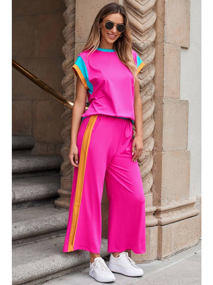 Aapparella - Wholesale Lounge Set - Women's - Women Casual Color Block Detail Two-piece Outfit | S-XL