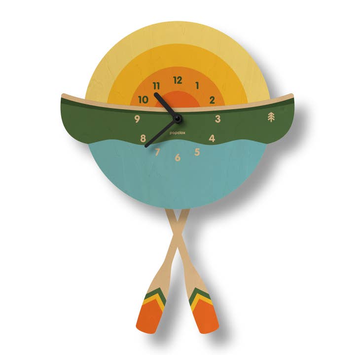 Popclox - Vente Horloges murales - Horloge à pendule de canoë - Bois