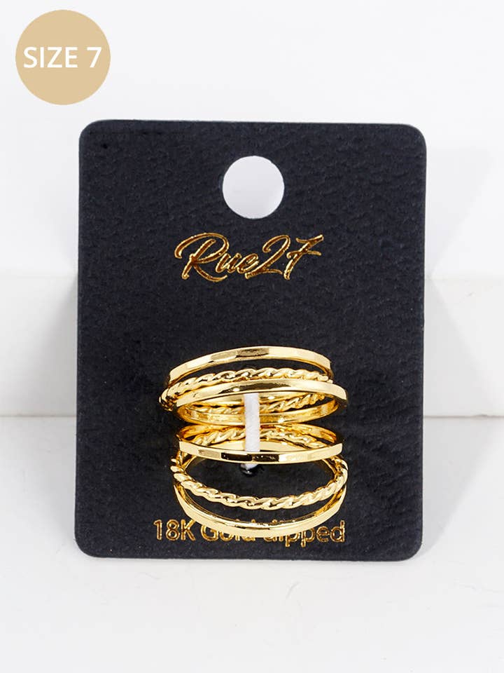 6-teiliges Set zarter, texturierter, 18K-vergoldeter Messingringe für den Großhandel von Wild Honey